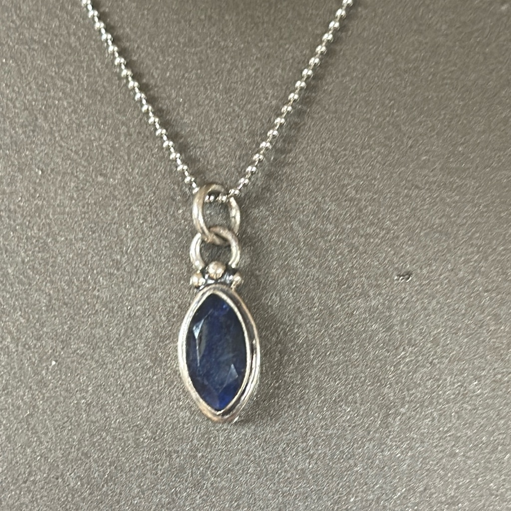 Sapphire Charm Silver Necklace. New In Box From Sundance.